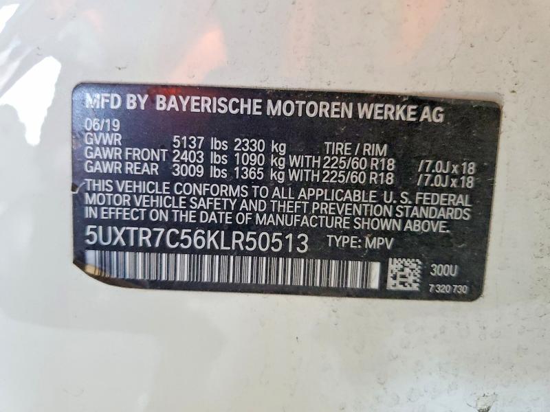 2019 Bmw X3 მანქანა იყიდება აუქციონზე, vin: 5UXTR7C56KLR50513, აუქციონის ნომერი: 53620646
