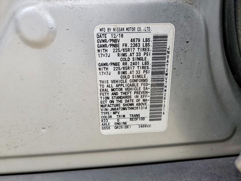 Продаж на аукціоні авто 2017 Nissan Rogue, vin: JN8AT2MV7HW261314, номер лоту: 54709276