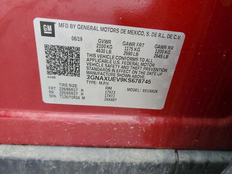 2019 Chevrolet Equinox მანქანა იყიდება აუქციონზე, vin: 3GNAXUEV9KS678745, აუქციონის ნომერი: 53329776