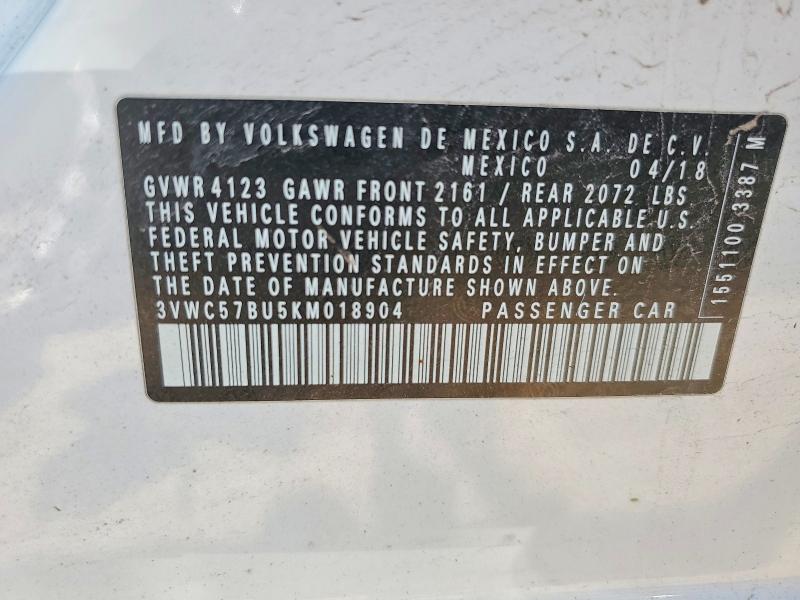 52327236 :رقم المزاد ، 3VWC57BU5KM018904 vin ، 2019 Volkswagen Jetta مزاد بيع