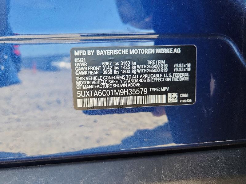 2021 Bmw X5 მანქანა იყიდება აუქციონზე, vin: 5UXTA6C01M9H35579, აუქციონის ნომერი: 52737126