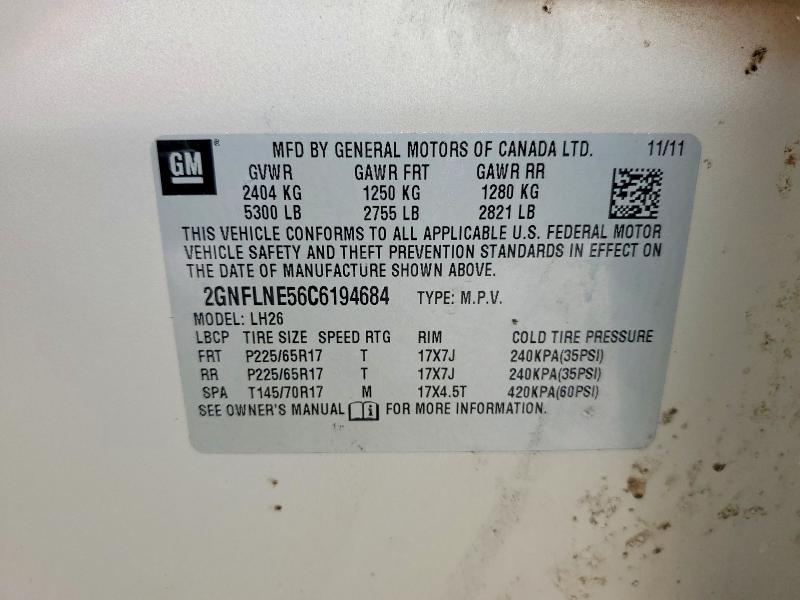 53115416 :رقم المزاد ، 2GNFLNE56C6194684 vin ، 2012 Chevrolet Equinox مزاد بيع