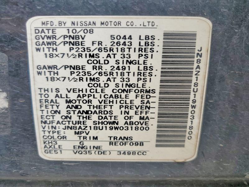 51170996 :رقم المزاد ، JN8AZ18U19W031800 vin ، 2009 Nissan Murano مزاد بيع