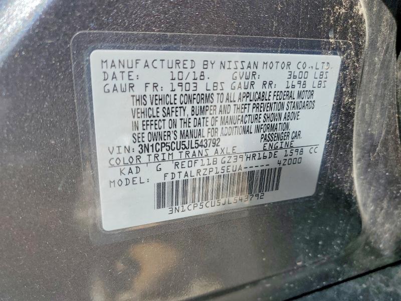52251066 :رقم المزاد ، 3N1CP5CU5JL543792 vin ، 2018 Nissan Kicks مزاد بيع