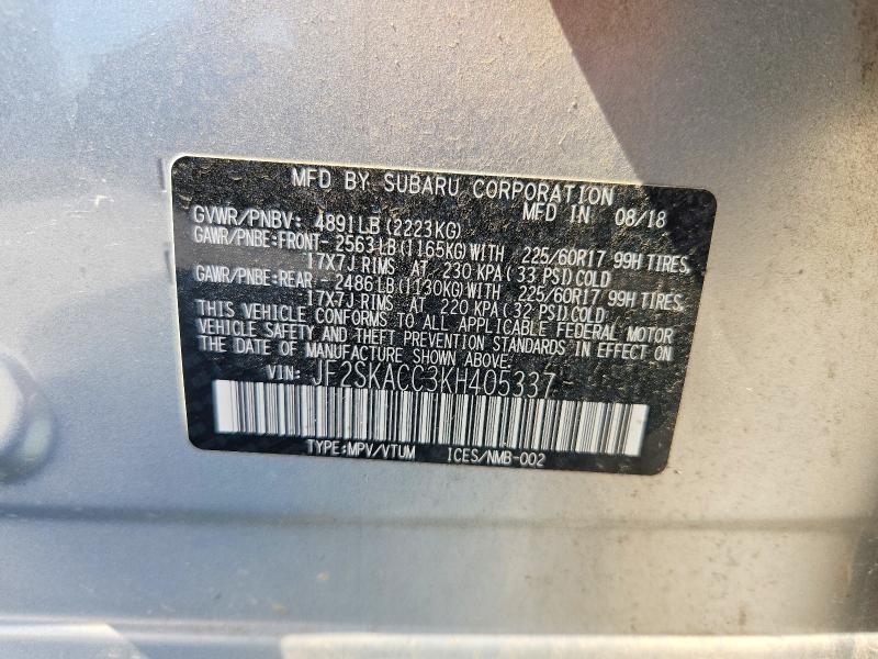 Продажа на аукционе авто 2019 Subaru Forester, vin: JF2SKACC3KH405337, номер лота: 53410306
