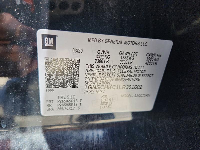 52358956 :رقم المزاد ، 1GNSCHKC1LR301602 vin ، 2020 Chev Suburban مزاد بيع