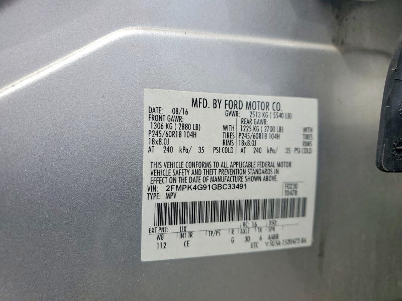 Продаж на аукціоні авто 2016 Ford Edge, vin: 2FMPK4G91GBC33491, номер лоту: 52842856