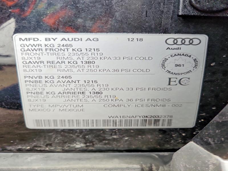 Продаж на аукціоні авто 2019 Audi Q5, vin: WA1BNAFY0K2032378, номер лоту: 52361666