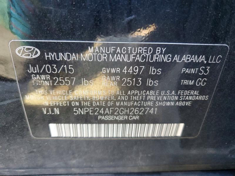 2016 Hyundai Sonata მანქანა იყიდება აუქციონზე, vin: 5NPE24AF2GH262741, აუქციონის ნომერი: 52609936