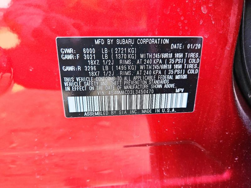 Продаж на аукціоні авто 2020 Subaru Ascent, vin: 4S4WMACD3L3450470, номер лоту: 52402776