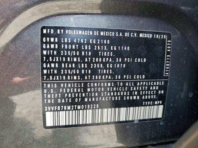 53431426 :رقم المزاد ، 3VVFR7RM2TM019229 vin ، 2026 Volkswagen Tiguan مزاد بيع