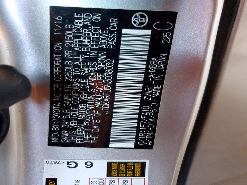 Продажа на аукционе авто 2017 Toyota Prius, vin: JTDKARFU5H3038032, номер лота: 53797616