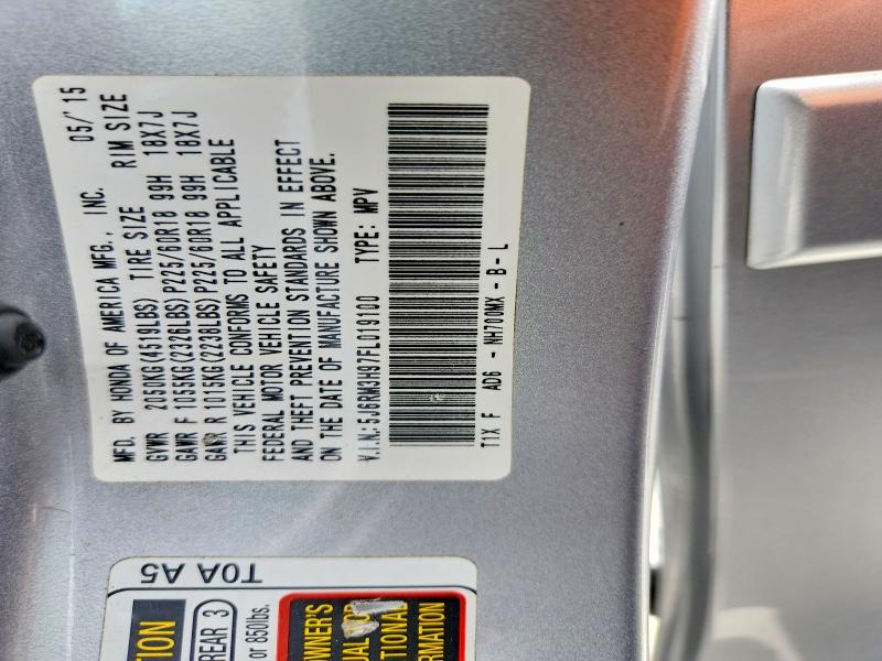 52507266 :رقم المزاد ، 5J6RM3H97FL019100 vin ، 2015 Honda Cr-v مزاد بيع