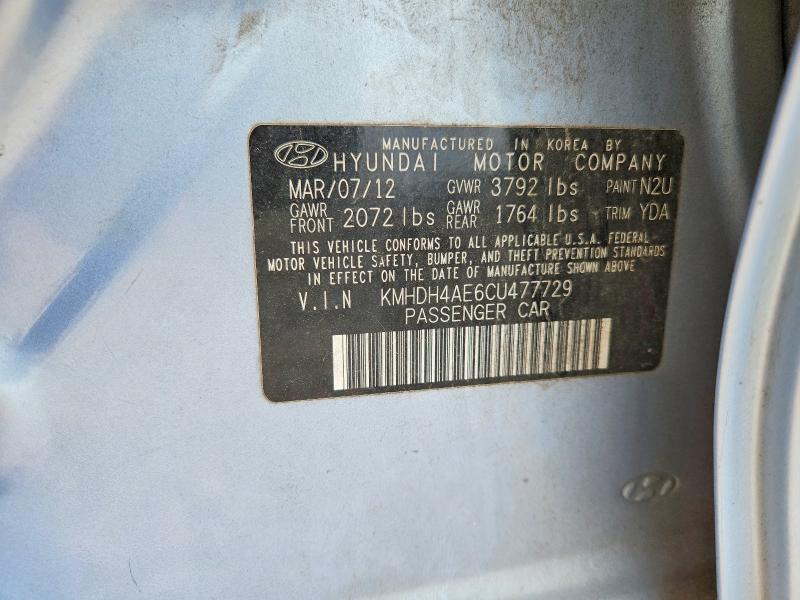 53814716 :رقم المزاد ، KMHDH4AE6CU477729 vin ، 2012 Hyundai Elantra مزاد بيع