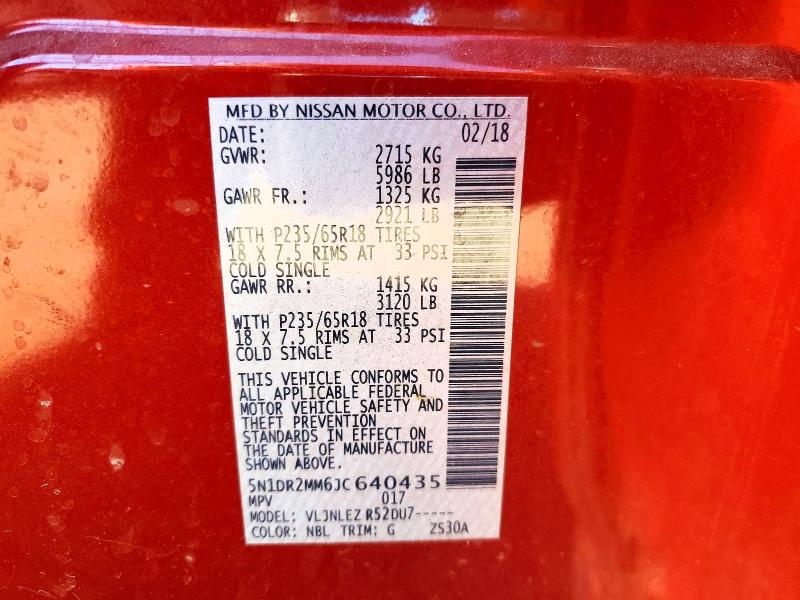 2018 Nissan Pathfinder მანქანა იყიდება აუქციონზე, vin: 5N1DR2MM6JC640435, აუქციონის ნომერი: 53432926