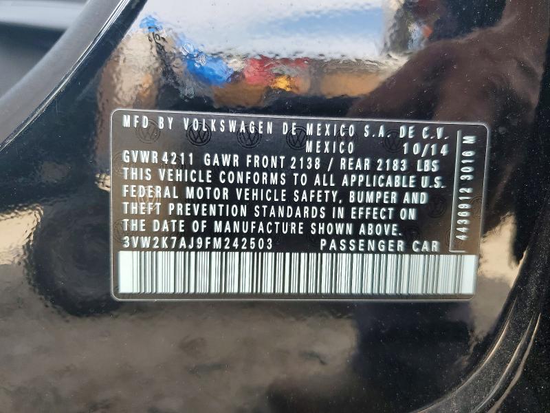 55094806 :رقم المزاد ، 3VW2K7AJ9FM242503 vin ، 2015 Volkswagen Jetta مزاد بيع