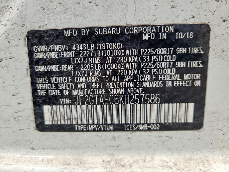 Продаж на аукціоні авто 2019 Subaru Crosstrek, vin: JF2GTAEC6KH257586, номер лоту: 53839766