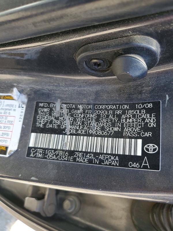 Продаж на аукціоні авто 2009 Toyota Corolla, vin: JTDBL40E199080677, номер лоту: 52514406