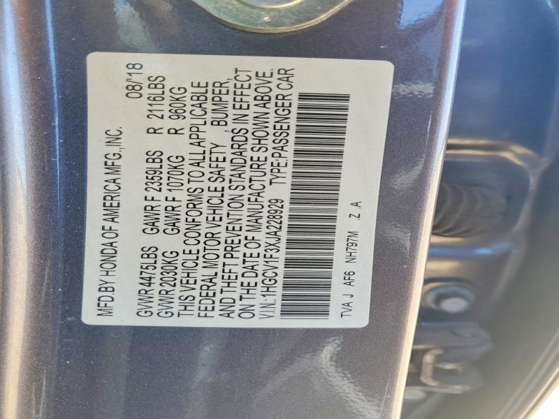 Продажа на аукционе авто 2018 Honda Accord, vin: 1HGCV1F3XJA228929, номер лота: 54146176