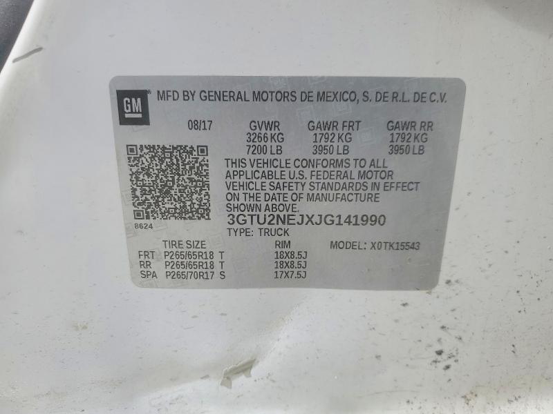 Продажа на аукционе авто 2018 Gmc Sierra, vin: 3GTU2NEJXJG141990, номер лота: 52755086