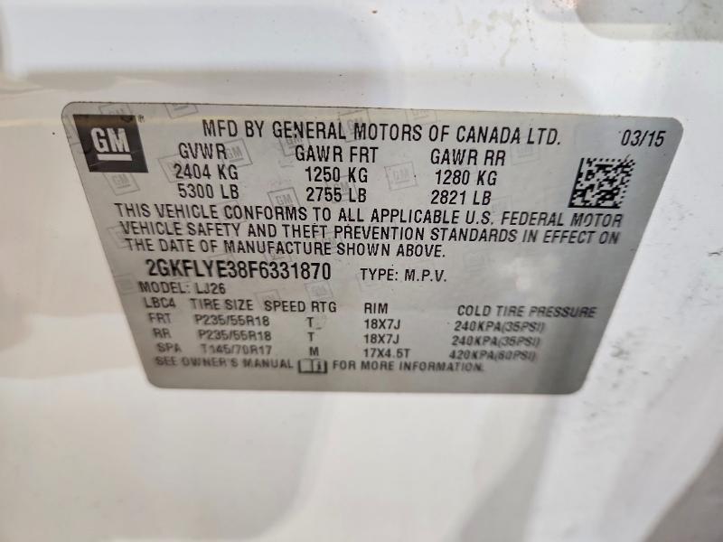 Продаж на аукціоні авто 2015 Gmc Terrain, vin: 2GKFLYE38F6331870, номер лоту: 54493606