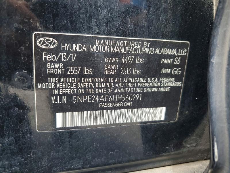 55216836 :رقم المزاد ، 5NPE24AF6HH560291 vin ، 2017 Hyundai Sonata مزاد بيع