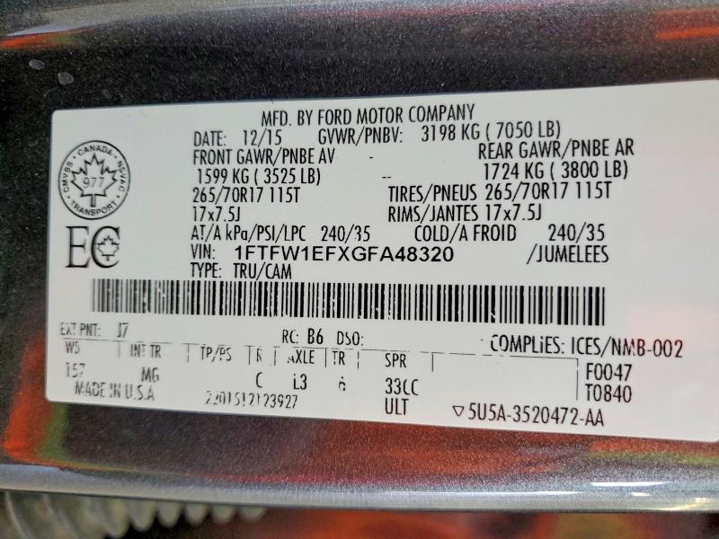 Продаж на аукціоні авто 2016 Ford F150, vin: 1FTFW1EFXGFA48320, номер лоту: 52121636