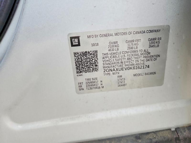 Продаж на аукціоні авто 2019 Chevrolet Equinox, vin: 2GNAXUEV0K6162174, номер лоту: 54655676