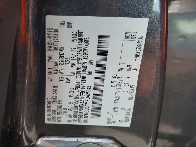 2015 Ford Escape მანქანა იყიდება აუქციონზე, vin: 1FMCU0F71FUA25542, აუქციონის ნომერი: 55396516