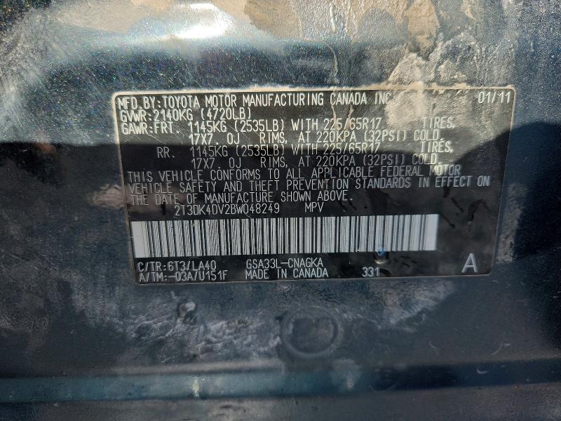 55168046 :رقم المزاد ، 2T3DK4DV2BW048249 vin ، 2011 Toyota Rav4 مزاد بيع