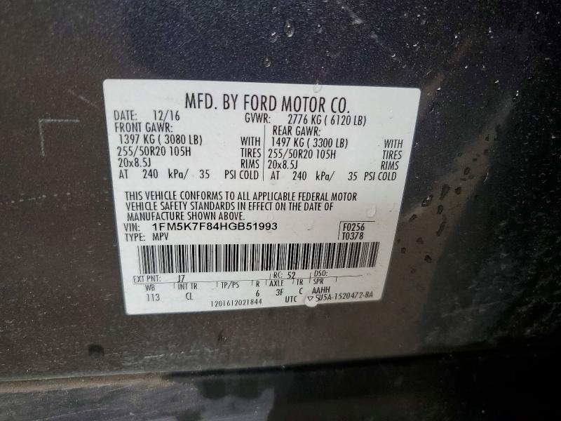 Aukcja sprzedaży 2017 Ford Explorer, vin: 1FM5K7F84HGB51993, numer aukcji: 53543756
