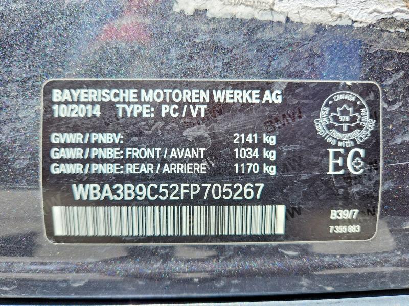 Продаж на аукціоні авто 2015 Bmw 335, vin: WBA3B9C52FP705267, номер лоту: 53418396