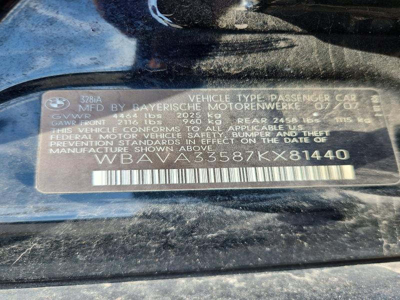 Auction sale of the 2007 Bmw 328, vin: WBAVA33587KX81440, lot number: 55548066
