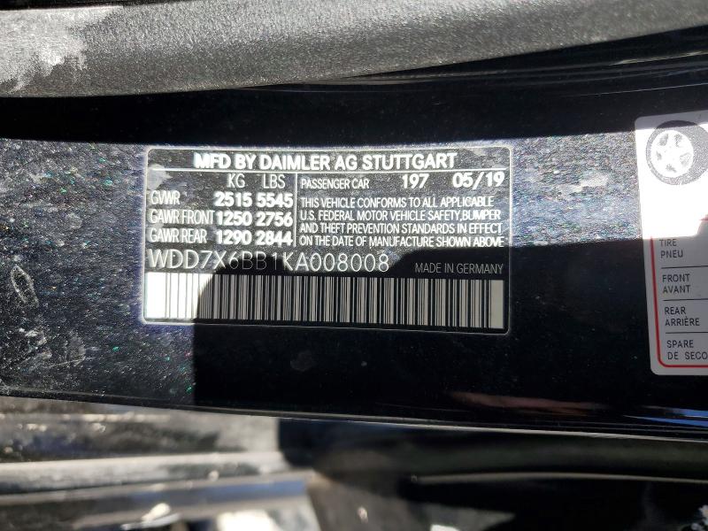 52893676 :رقم المزاد ، WDD7X6BB1KA008008 vin ، 2019 Mercedes-benz Amg Gt مزاد بيع