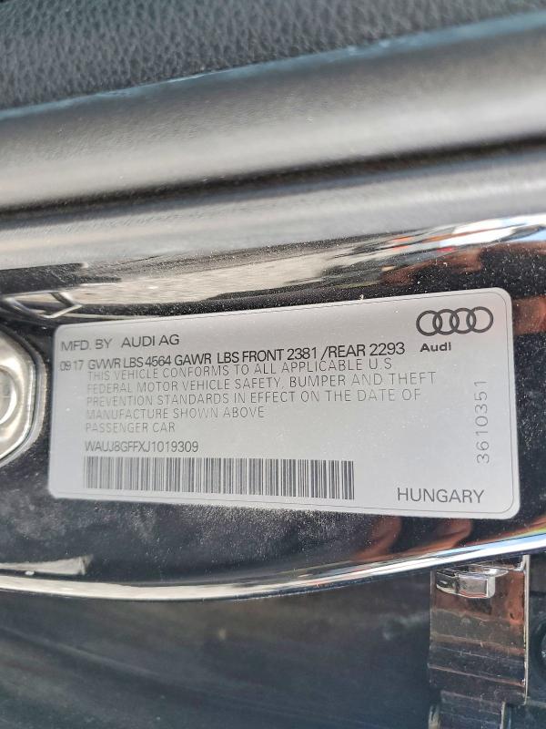 Продаж на аукціоні авто 2018 Audi A3, vin: WAUJ8GFFXJ1019309, номер лоту: 55152066