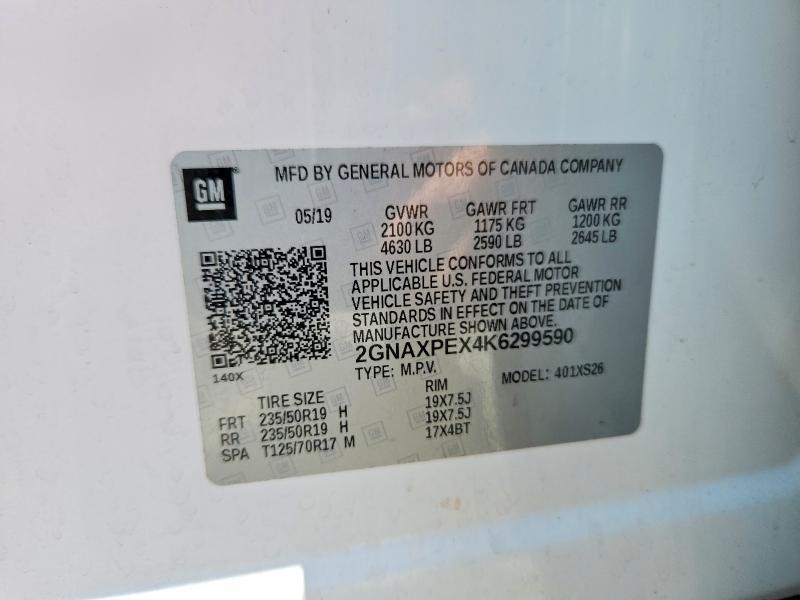 Aukcja sprzedaży 2019 Chevrolet Equinox, vin: 2GNAXPEX4K6299590, numer aukcji: 53798816
