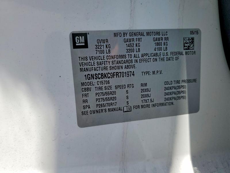 Aukcja sprzedaży 2015 Chevrolet Tahoe, vin: 1GNSCBKC9FR701974, numer aukcji: 55438656