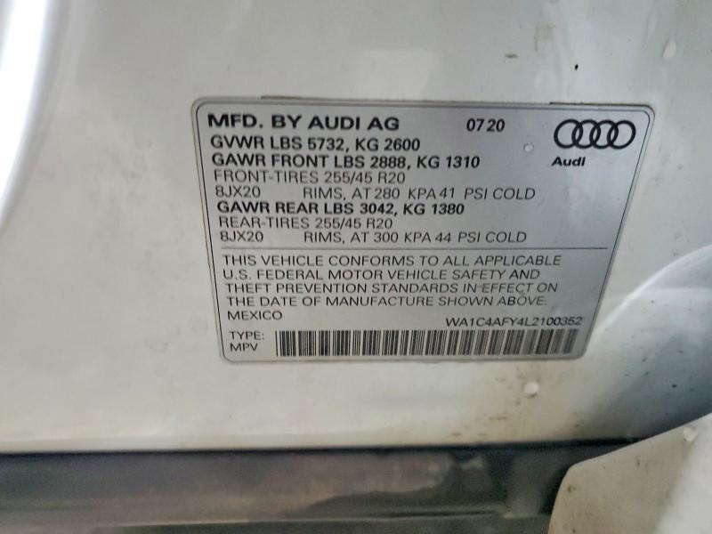 2020 Audi Sq5 მანქანა იყიდება აუქციონზე, vin: WA1C4AFY4L2100352, აუქციონის ნომერი: 53995966