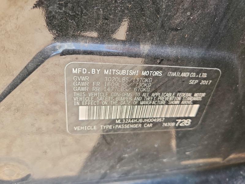 Aukcja sprzedaży 2018 Mitsubishi Mirage, vin: ML32A4HJ6JH004957, numer aukcji: 53935556