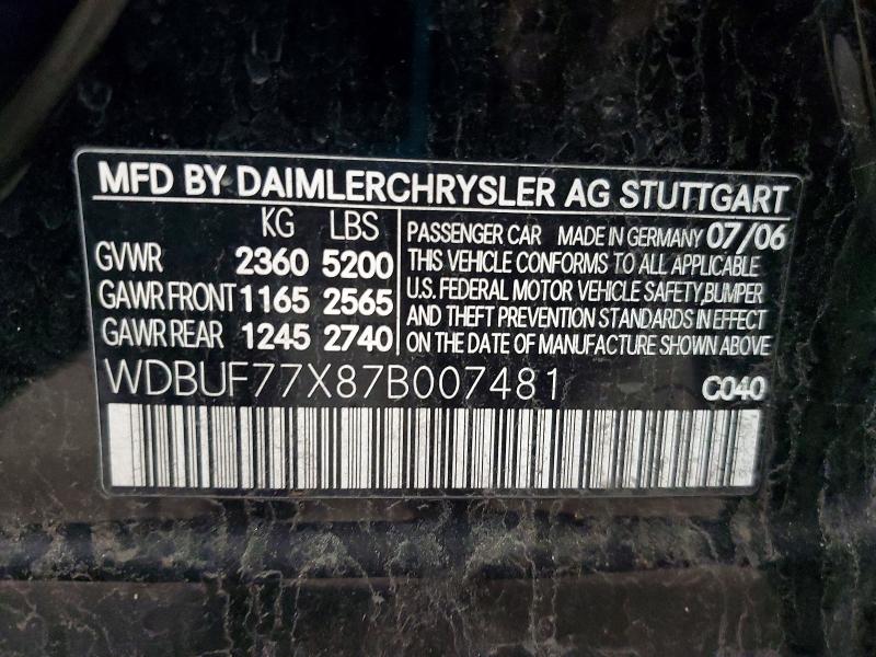 Продажа на аукционе авто 2007 Mercedes-benz E, vin: WDBUF77X87B007481, номер лота: 54205136