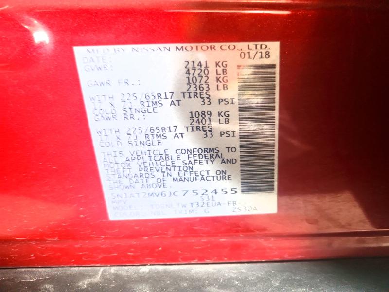 2018 Nissan Rogue მანქანა იყიდება აუქციონზე, vin: 5N1AT2MV6JC752455, აუქციონის ნომერი: 53359776