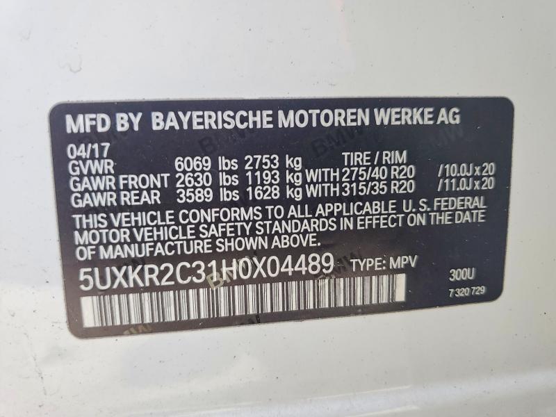 Продаж на аукціоні авто 2017 Bmw X5, vin: 5UXKR2C31H0X04489, номер лоту: 54885256