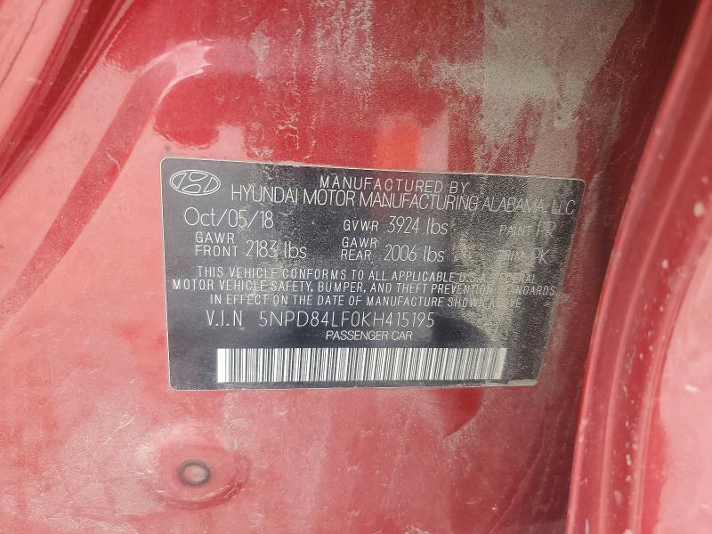 2019 Hyundai Elantra მანქანა იყიდება აუქციონზე, vin: 5NPD84LF0KH415195, აუქციონის ნომერი: 53607266