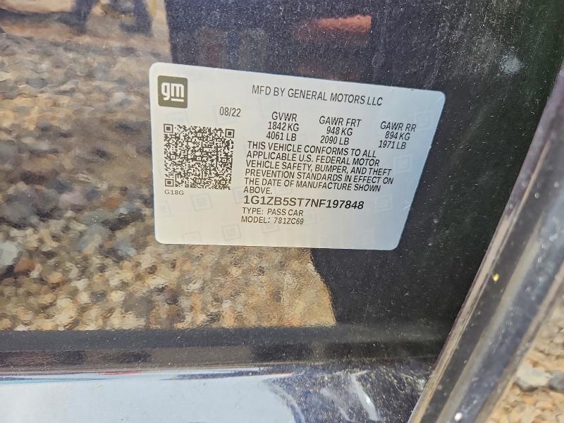 2022 Chevrolet Malibu მანქანა იყიდება აუქციონზე, vin: 1G1ZB5ST7NF197848, აუქციონის ნომერი: 54888146