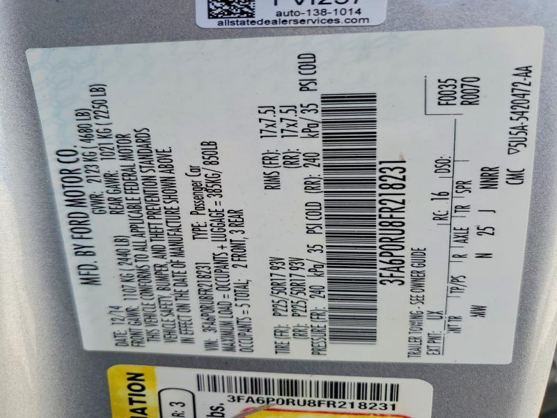 Продаж на аукціоні авто 2015 Ford Fusion, vin: 3FA6P0RU8FR218231, номер лоту: 54512506
