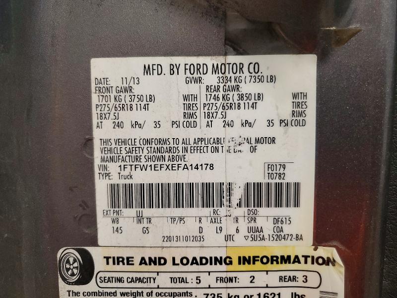 2014 Ford F150 მანქანა იყიდება აუქციონზე, vin: 1FTFW1EFXEFA14178, აუქციონის ნომერი: 55507126
