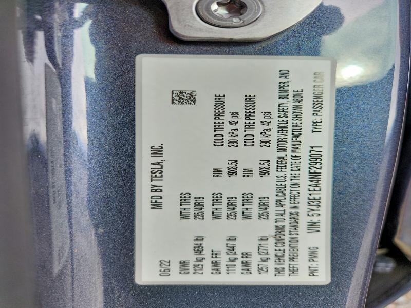 2022 Tesla Model 3 მანქანა იყიდება აუქციონზე, vin: 5YJ3E1EA4NF299071, აუქციონის ნომერი: 51752706
