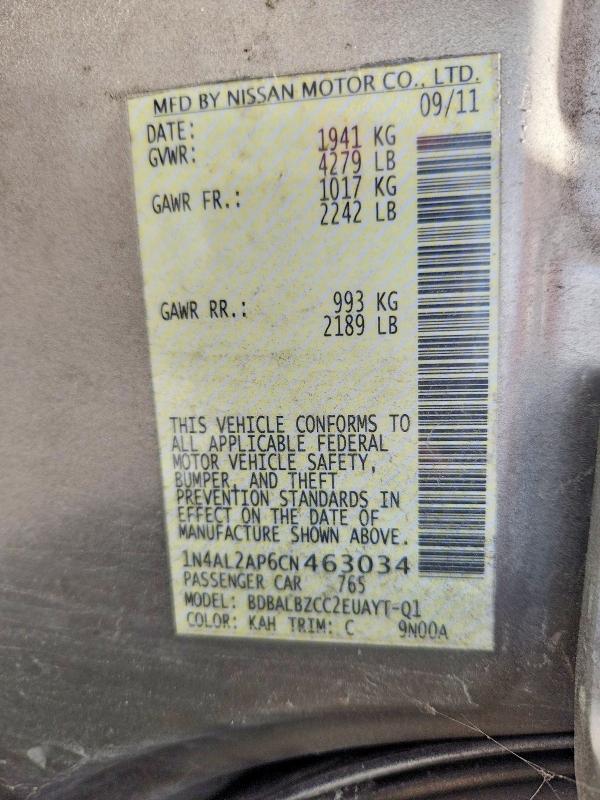 Продаж на аукціоні авто 2012 Nissan Altima, vin: 1N4AL2AP6CN463034, номер лоту: 53818346