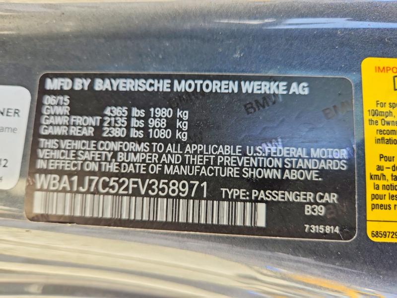 52263596 :رقم المزاد ، WBA1J7C52FV358971 vin ، 2015 Bmw M235i مزاد بيع