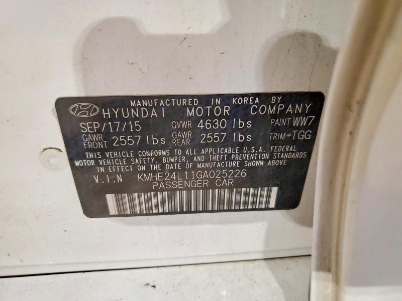 54005806 :رقم المزاد ، KMHE24L11GA025226 vin ، 2016 Hyundai Sonata Hybrid مزاد بيع